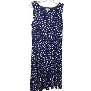 Dressbarn size 14 Womens Navy Blue White‎ Polka Dot Sleeveless Midi Dress